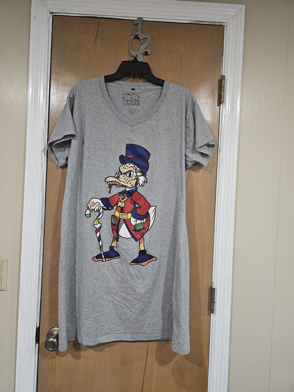 Gray Graphic Midi Dress with Cartoon Duck Print